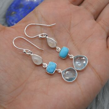 Moonstone Turquoise Blue Topaz Earrings, 2 of 11