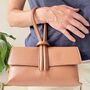 Leather Clutch Crossbody Bag With Knot Handle And Strap, thumbnail 1 of 12