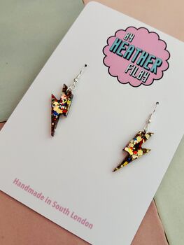 Small Royal Glitter Lightning Bolt Earrings / Rocker Chick Jewellery Small Vibrant Statement / Bold Power Gift, 4 of 5
