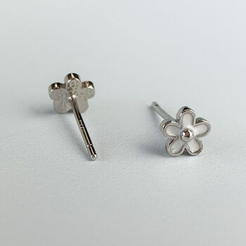 Sterling Silver Tiny Black Or White Flower Stud Earrings, 4 of 9