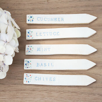 Blue Floral Herb And Vegetable Markers, 4 of 7
