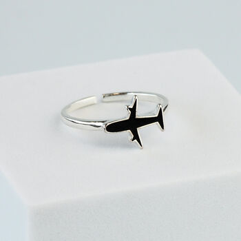 Sterling Silver Black Plane Adjustable Ring, 3 of 6