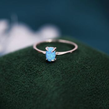 Blue Opal Oval Ring In Sterling Silver, 5 of 11