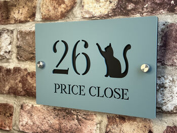 Personalised Cat With Paw Silhouette Design House Number Sign Acrylic, 2 of 4
