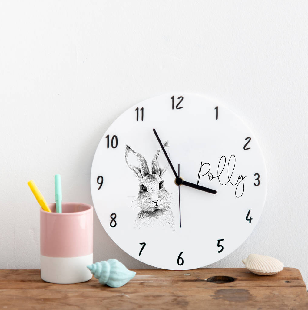 Bunny Rabbit Personalised Bedroom Clock Gift By Funky Laser