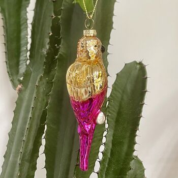 Christmas Parrot Bauble Gold And Pink, 2 of 3