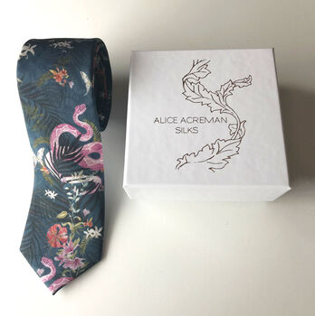 Silk Tie Navy Blue With Pink Snake 'Enticement' Design, 5 of 5