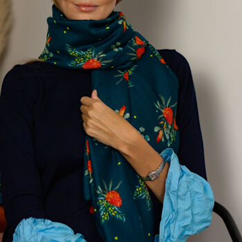 Teal Botanical Printed Scarf, 4 of 8