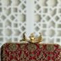 Delhi Flower Clasp Dark Red Silk Clutch | Bridal Evening Bag, thumbnail 4 of 6