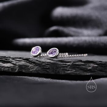 Amethyst Purple Bezel Cz Crystal Threader Earrings, 6 of 11