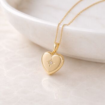 Personalised Gold Plated Sterling Silver North Star Heart Photo Locket Necklace, 3 of 9