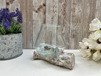 Molten Glass Round Bowl On Whitewashed Teak Root Base, 2 of 8