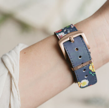 'Blue Flower' Leather Smartwatch Strap; Handmade Band, 2 of 8