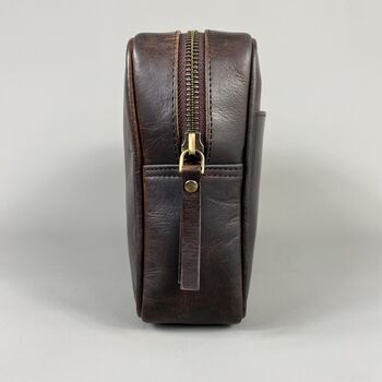 Cognac Leather Top Zip Wash Bag, 6 of 7