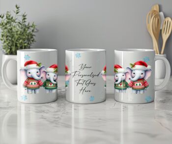 Personalised Elephant Love Couple In Christmas Jumpers Mug, 2 of 2