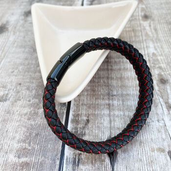 Tread Leather Bracelet Black And Red, 4 of 5