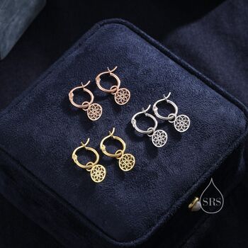 Mandala Flower Huggie Hoops In Sterling Silver, 2 of 10