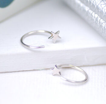 Tiny Sterling Silver Crescent Star Huggie Hoops, 2 of 5