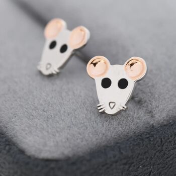 Mouse Head Stud Earrings In Sterling Silver, 2 of 12
