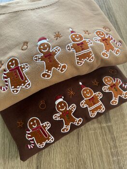 Festive Gingerbread People Embroidered Sweatshirt, 4 of 5