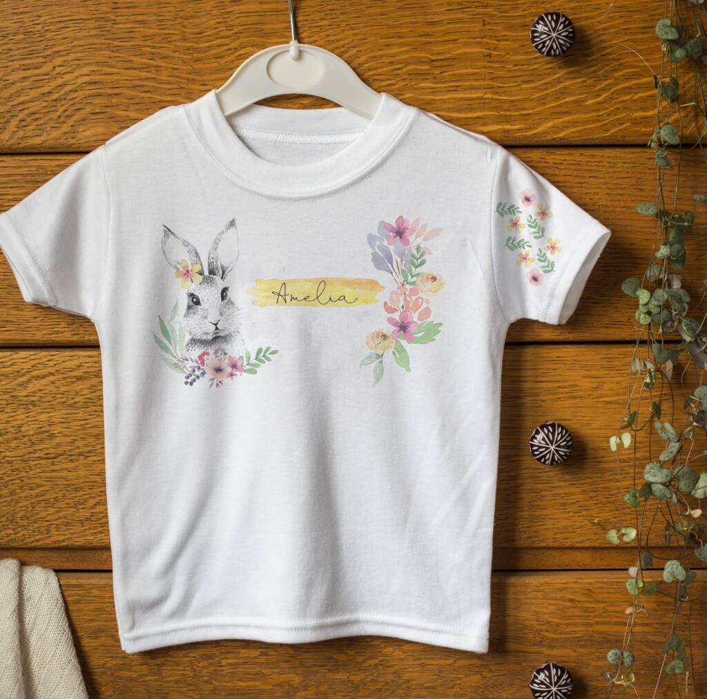 Woodland Bunny Rabbit T Shirt, Personalised With Name, 1 of 4