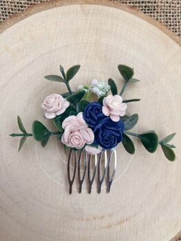 Navy And Blush Flower Hair Comb, 3 of 6
