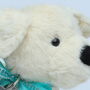 Cream Puppy Dog With Engraved Gold Bone Tag, thumbnail 2 of 3