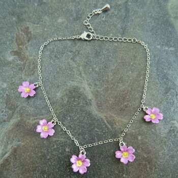 Pink Primrose February Birth Flower Charm Bracelet, 2 of 4