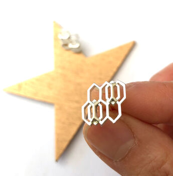 Sterling Silver Geometric Honeycomb Earrings, 3 of 8