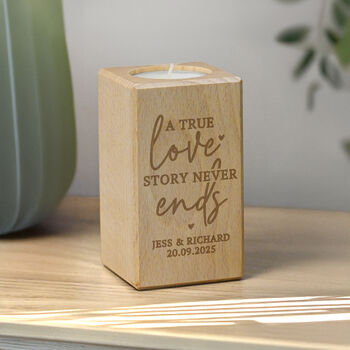 Personalised Love Story Wooden Tealight Holder, 2 of 4
