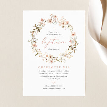 Pink Floral Personalised Baptism Invitation, 2 of 3