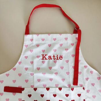 Personalised Pink Red Love Hearts Premium Cotton Apron, 8 of 9