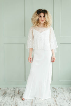 Gold Cape Beaded Wedding Dress Cover Up, 10 of 12