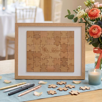 Wooden Jigsaw Photo Drawing Alternative Wedding Guest Book, 7 of 12