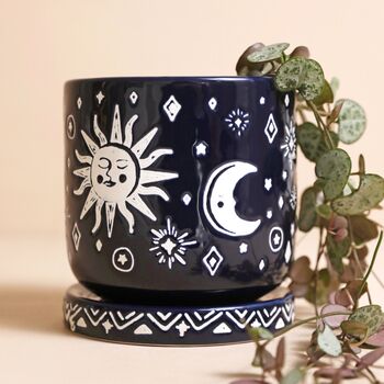 Midnight Blue Sun And Moon Planter And Tray, 3 of 6