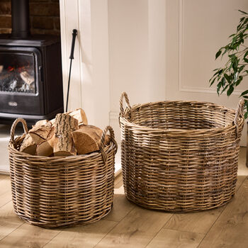 Willow Wicker Rattan Log Basket With Handles, 2 of 5