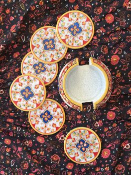 Marble Meenakari Coasters, Set Of Six With Case, 7 of 11