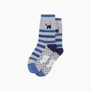 Embroidered Cat Combed Cotton Socks In Grey, 3 of 4