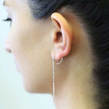 Gold Plated Silver Long Chain Drop Hoop Threader Earrings, 4 of 6