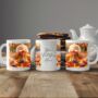 Personalised Autumn Duck Playing In Leaves Gift Mug, thumbnail 2 of 2