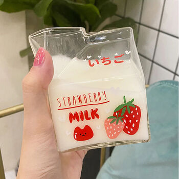 Cute Fruit Milk Carton Glass Cup, 2 of 8