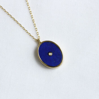 18ct Gold Plated Oval Locket W Blue Lapis And Cz Stone, 7 of 7
