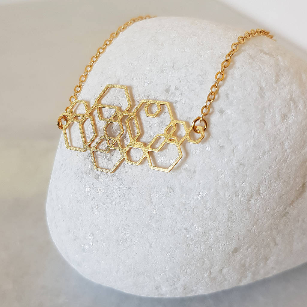 Gold Geometric Hexagon Necklace By Misskukie