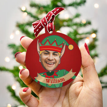Personalised Funny Elf Photo Bauble, 2 of 7