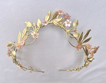 The Ostara Crown Gold Silver Shell Mother Of Pearl Floral Hair Vine Bridal Headpiece, 2 of 12