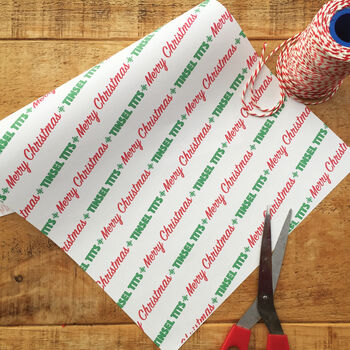 Funny Tinsel Tits Christmas Wrapping Paper, 5 of 5