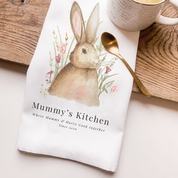 Personalised “Mummy’s Kitchen” Hare Tea Towel, 5 of 7