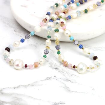 Multi Coloured Gemstone And Pearl Beaded Necklace, 2 of 12