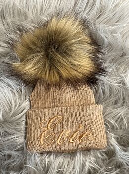 Embroidered Camel Pom Pom Knitted Baby Hat, 3 of 6
