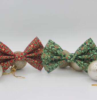 Green And Gold Holly Christmas Dog Bow Tie, 4 of 12